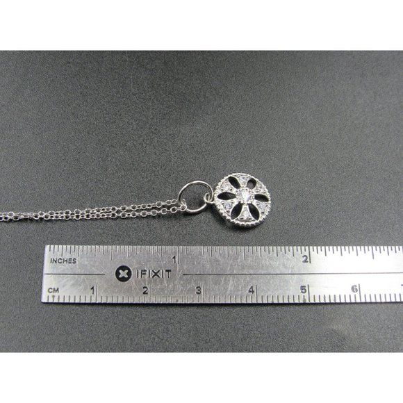 18 Inch Sterling Silver Stylish Petite Circle Cubic Zirconia Necklace - Picture 6 of 7